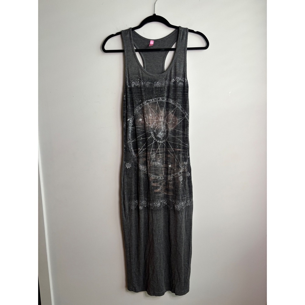 Retro Doll Gray Zodiac Celestial Racerback Midi Dress Womens Large